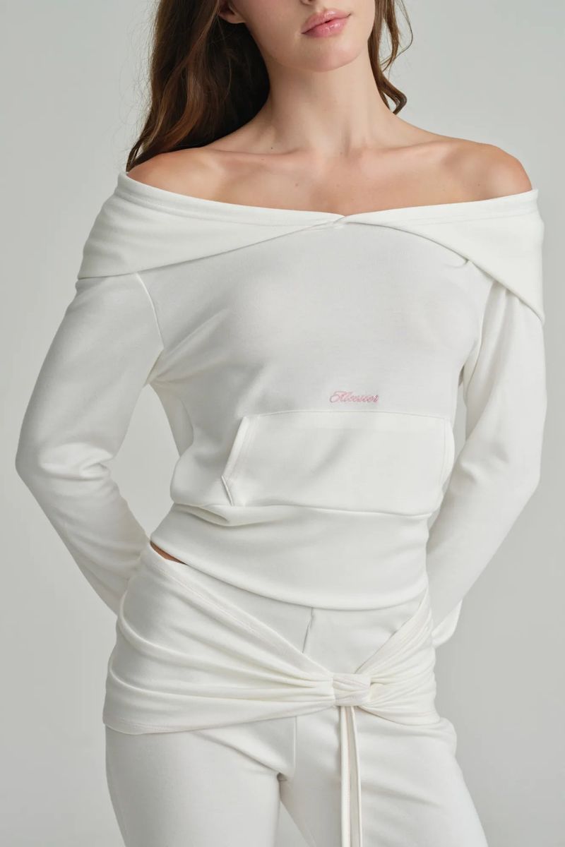 Cupcake off-shoulder hooded top, Ivory