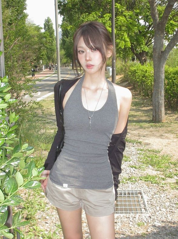 26SS★ [MADE/more BASIC] Durun Cap Slim Ribbed Halter Sleeveless