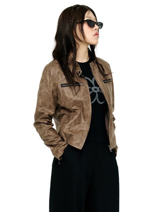 CRACK BROWN LEATHER BIKE JACKET (LEBSSJK5134)