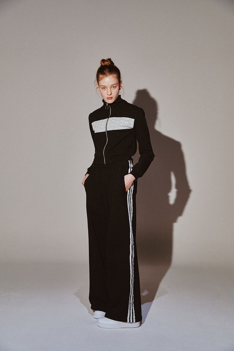 Lace Tape Track Pants Black