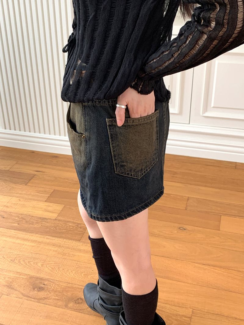 [Belt Set] Konya Y2K Washing Mini Skirt
