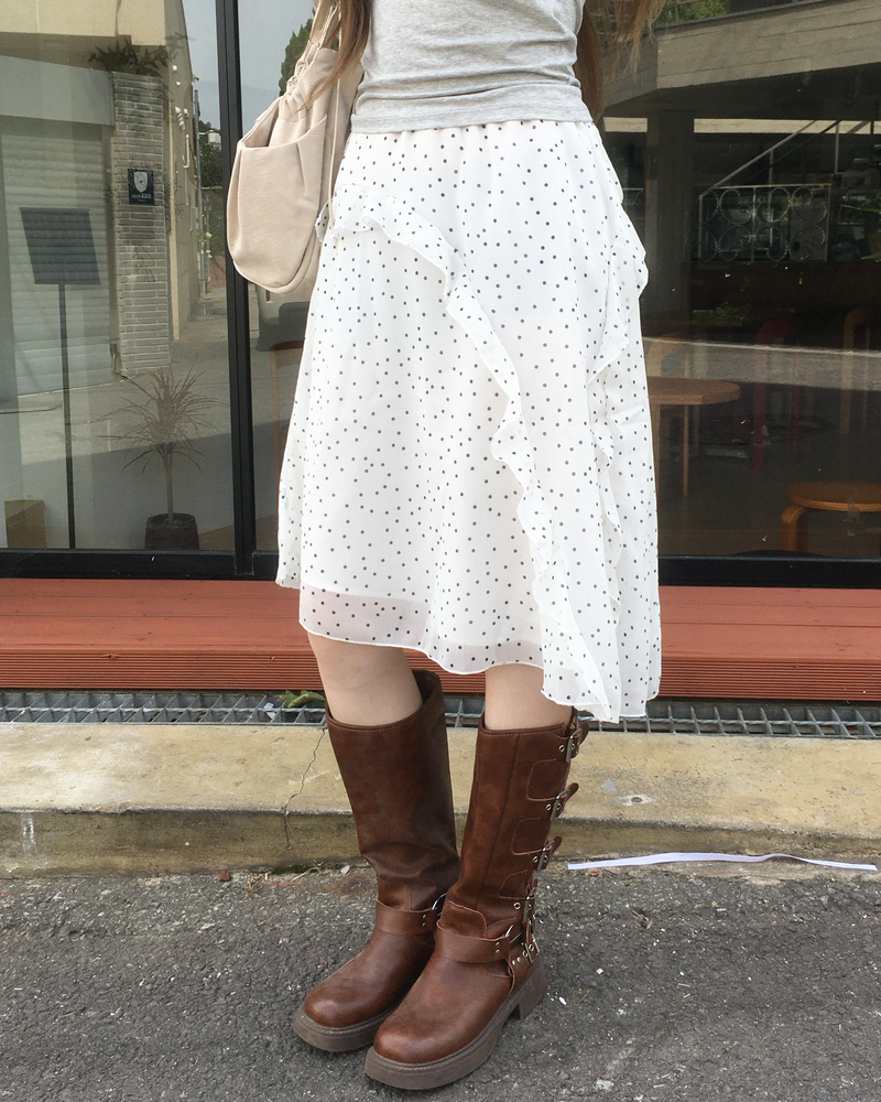 Dot frill midi skirt