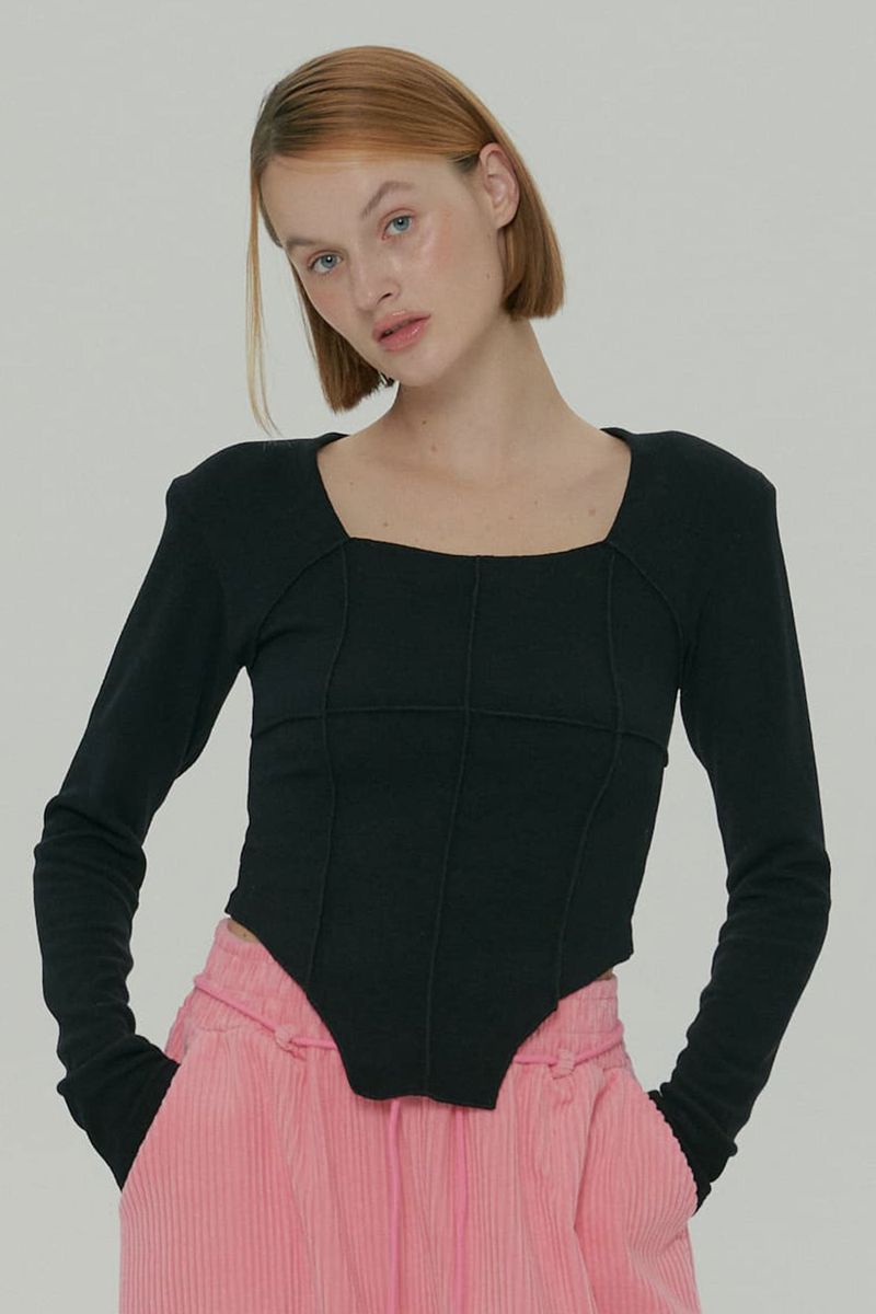 SOFT SQUARE NECK TOP / BLACK