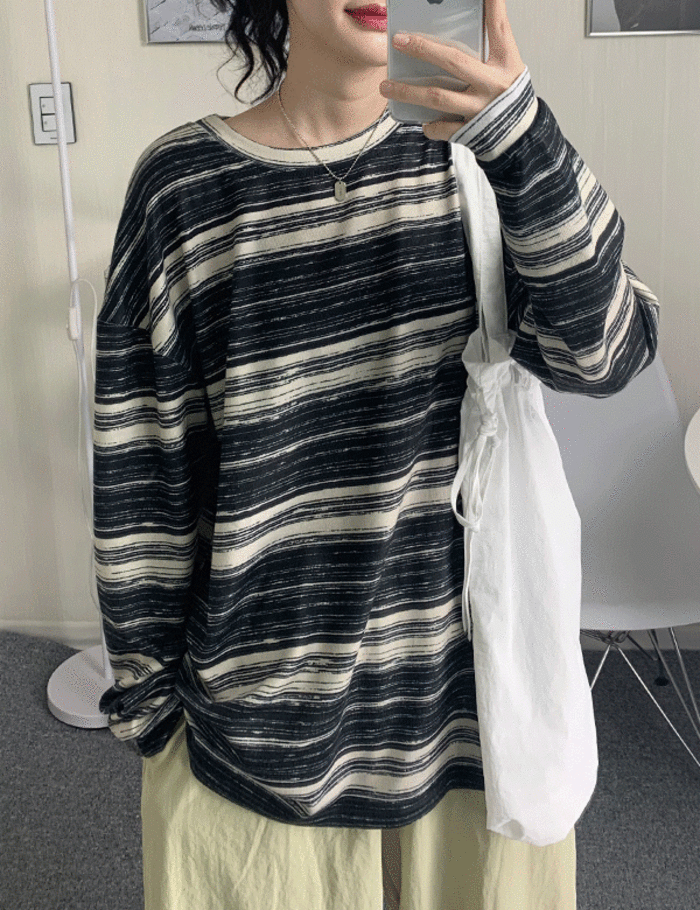 nutellike(ヌテールライク)の「Striped Pattern Loose Fit T(Tops)」