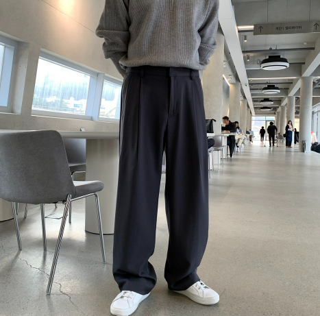 Deface Front Turtle Back Banding Wide Slacks