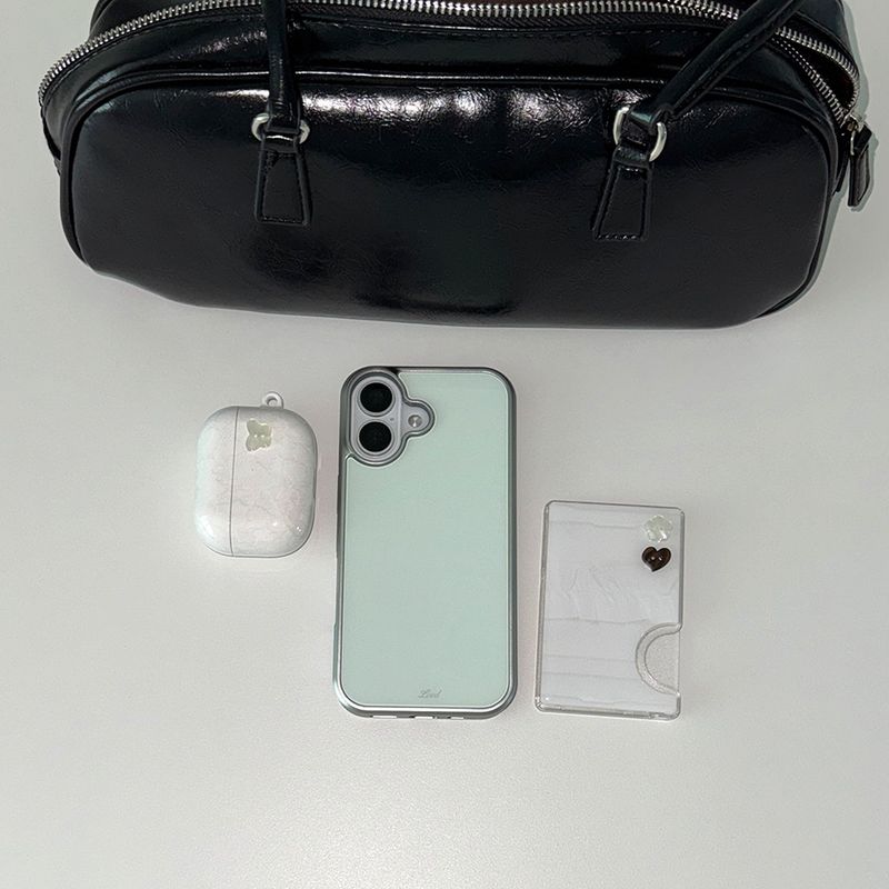 [MADE] BASIC MINT PHONE CASE (glass silver bumper)