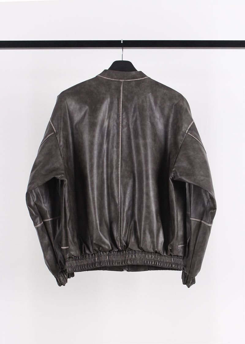 NON COLLAR LEATHER JACKET