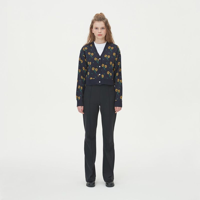 FLOWER JAQUARD KNIT CARDIGAN_NAVY