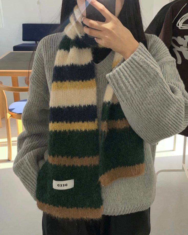 Phyton Mohair Wool Stripe Muffler 4C