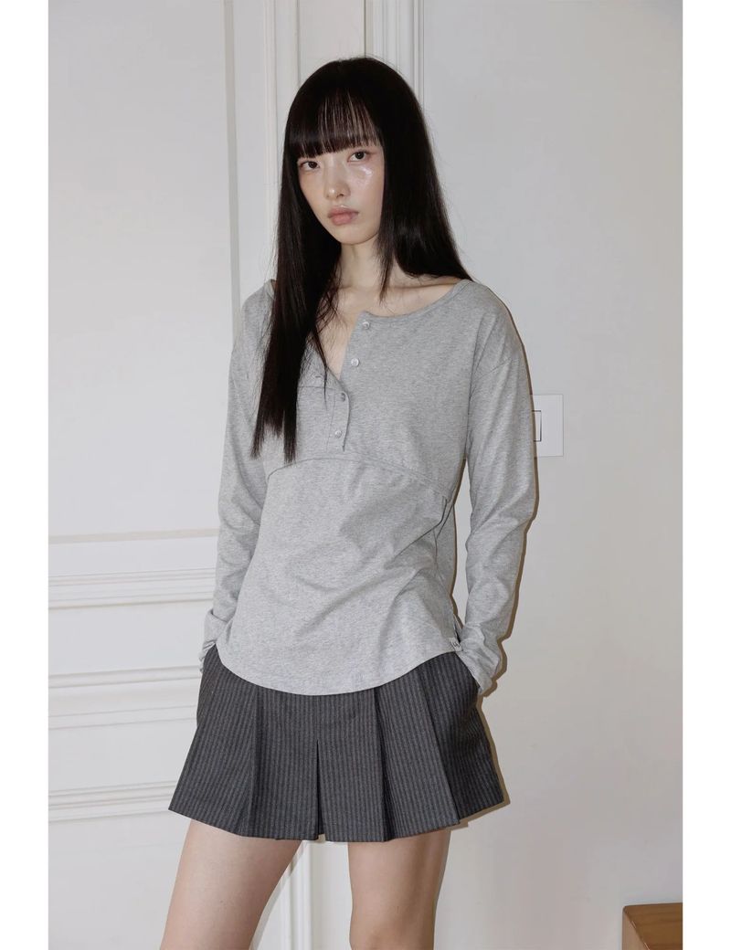 PLACKET RIBBED T-SHIRT(GREY)