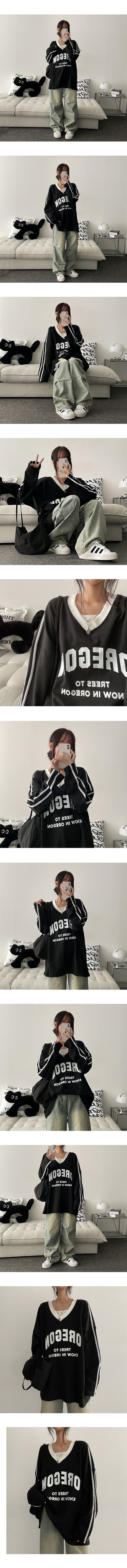 Kukin Colored V-Neck Boxy Sweatshirt