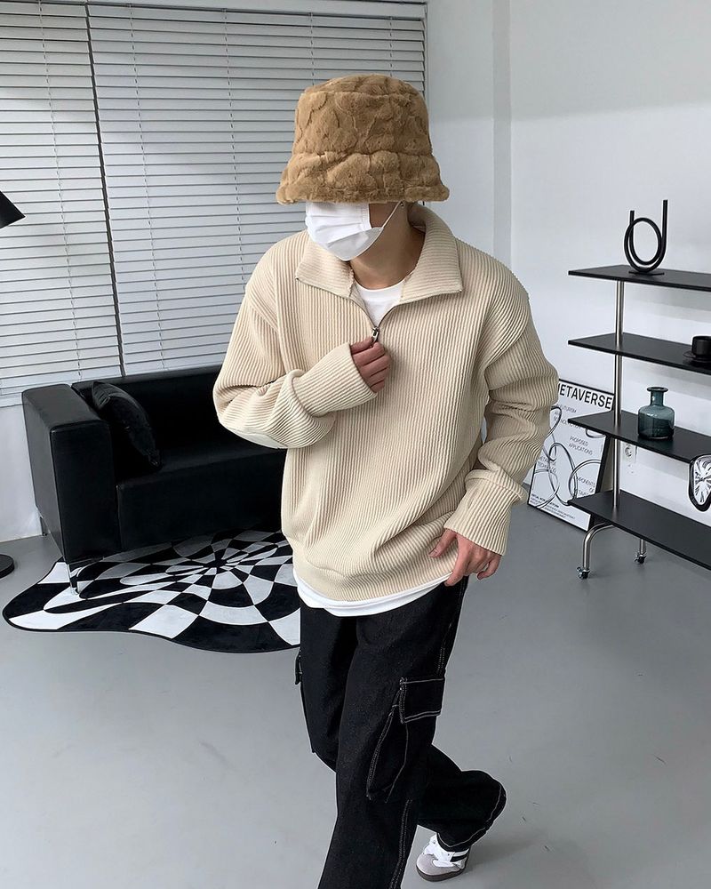 MT leather patch semi zip-up (3 colors)