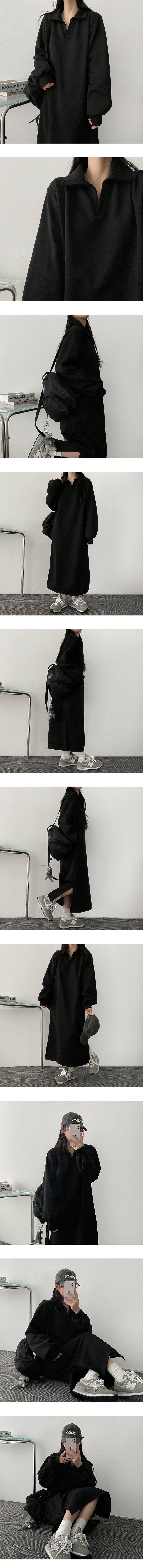 [Fleece] Melley collar side slit dress