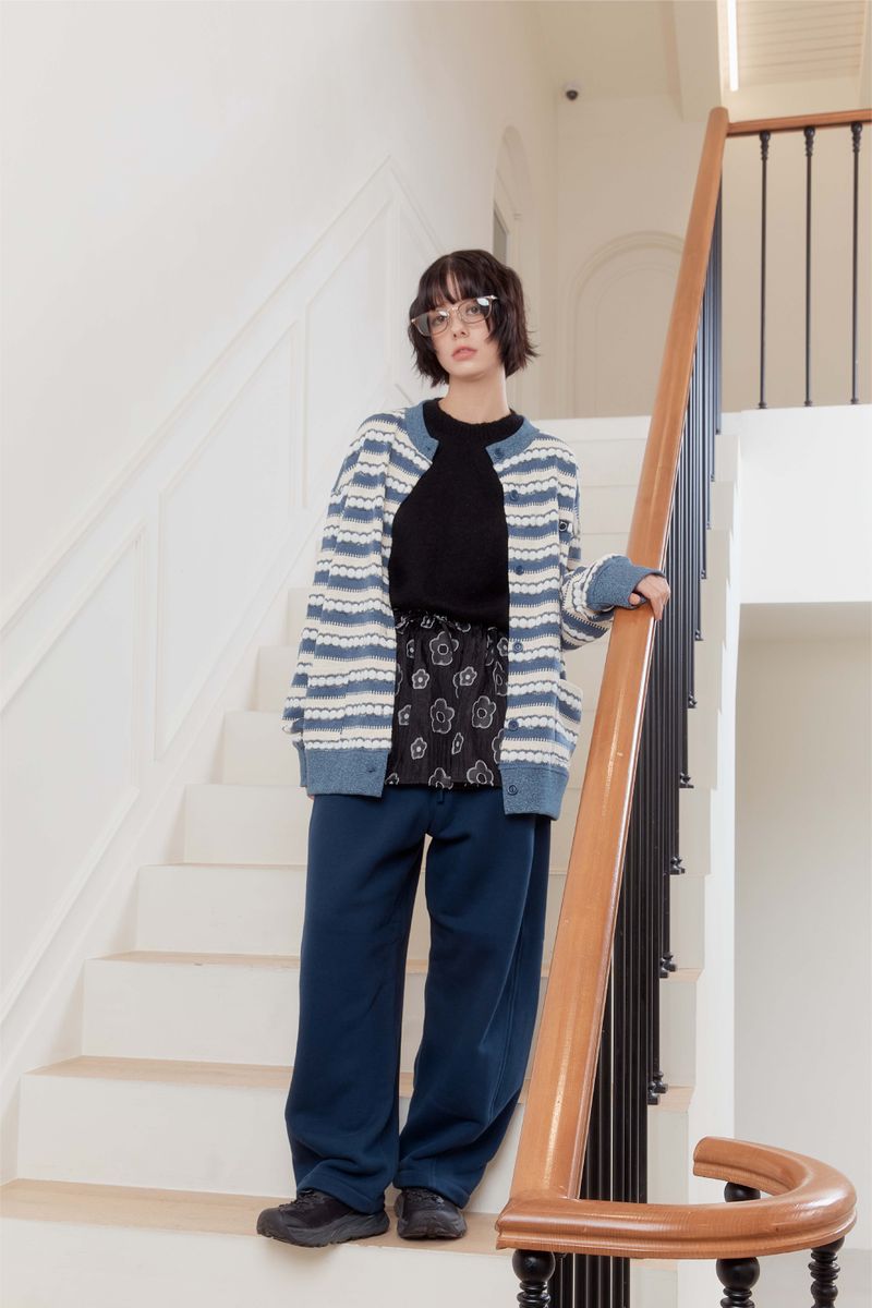 Alarm Loop Stripe Knit Cardigan - Blue