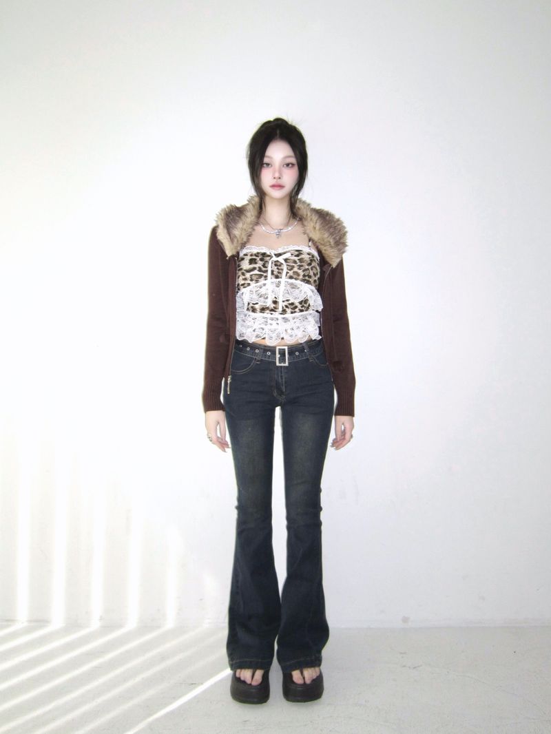 Brown knit zip-up