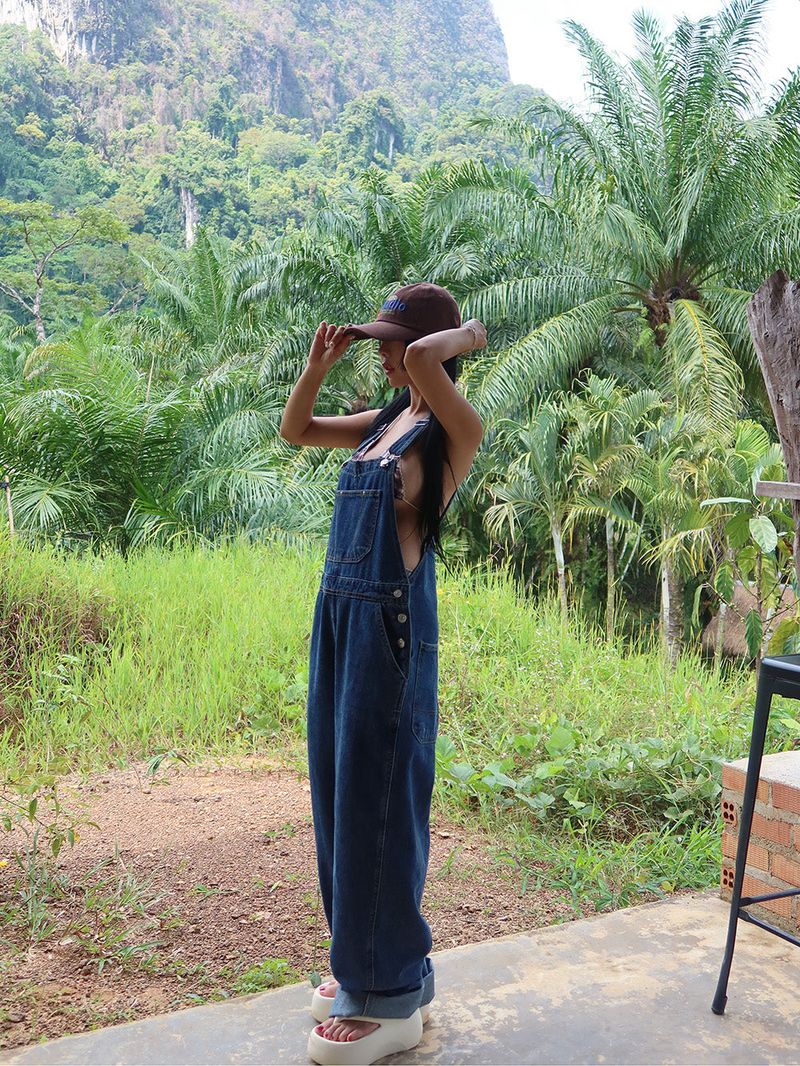 punted dark jeans overalls