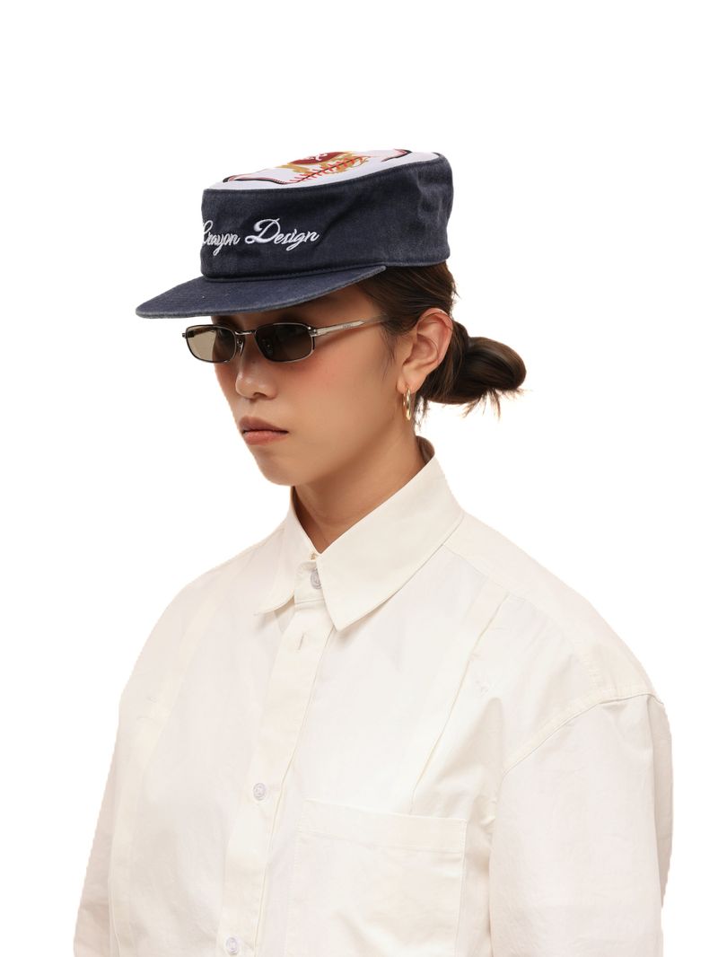 6CRAYON Flat Top Embroidered Navy Patchwork Baseball Cap