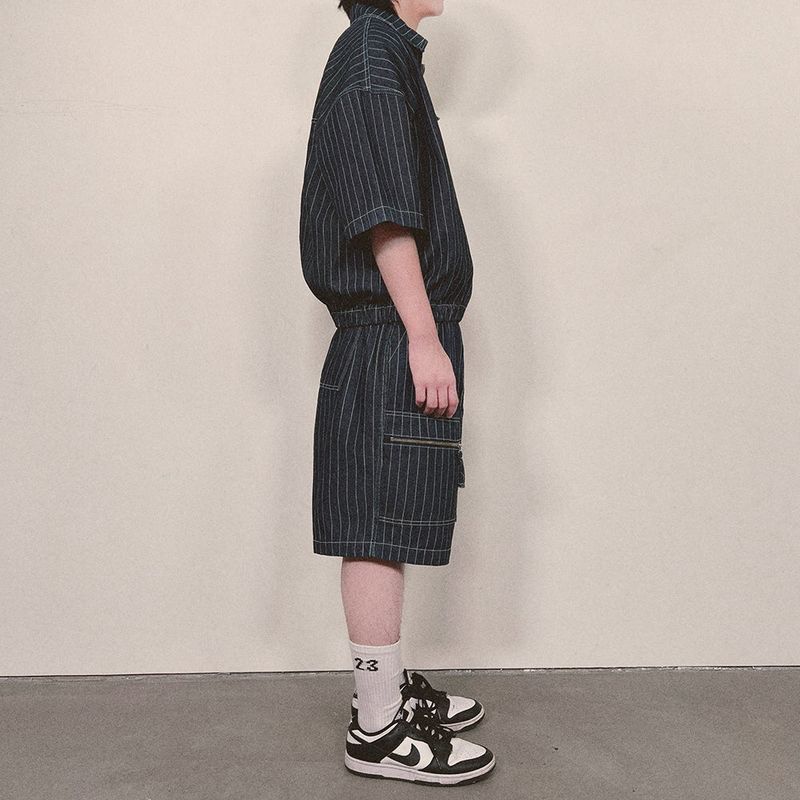 stripe denim shorts_blue