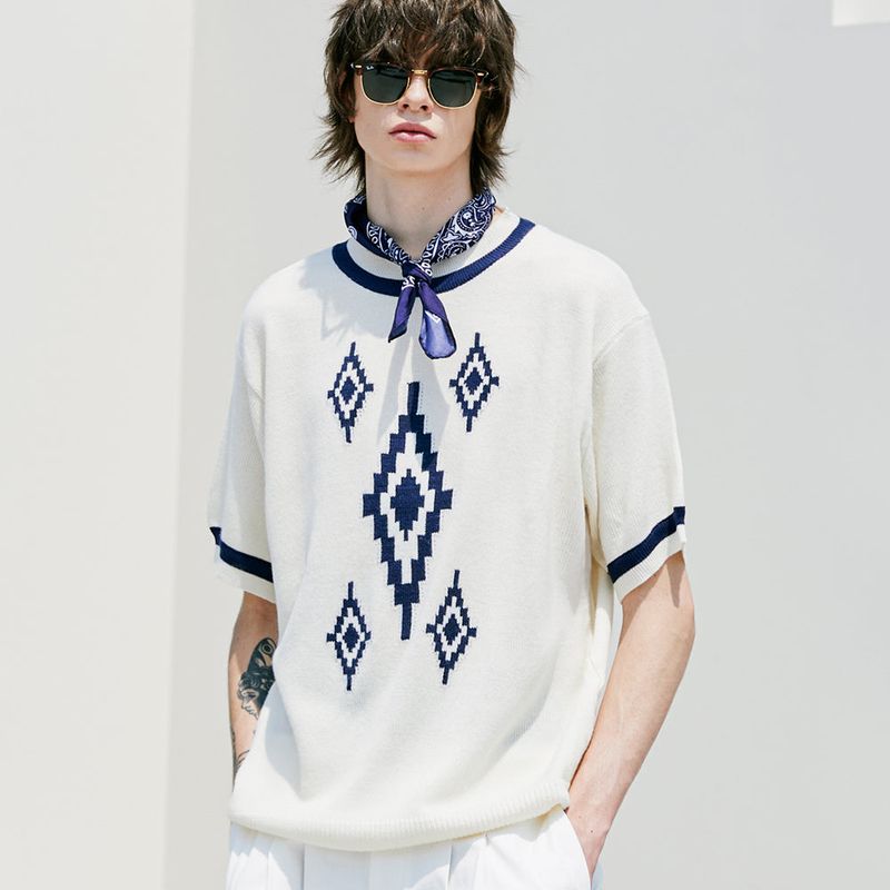 NAVAJO PATTERN RINGER HALF KNIT CREAM