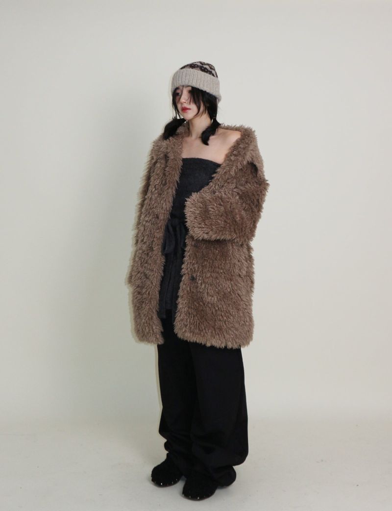 UZYOUNG（ユズヨン）の「Yuz Hairy Bookle Fur Half Coat (Light Coat)（Jackets/Outerwear）」