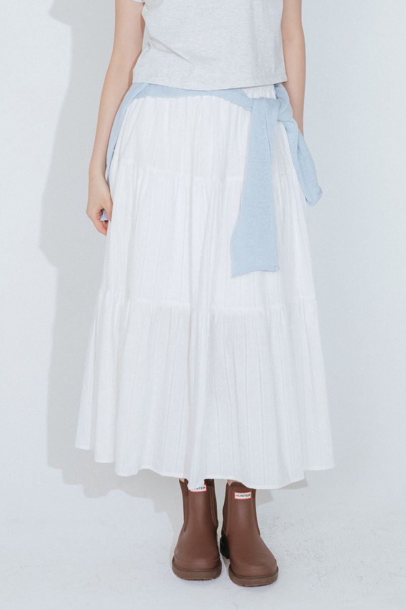 mellotory（メロートリー）の「DOT LAYERED LONG SKIRT (WHITE)（Skirts）」
