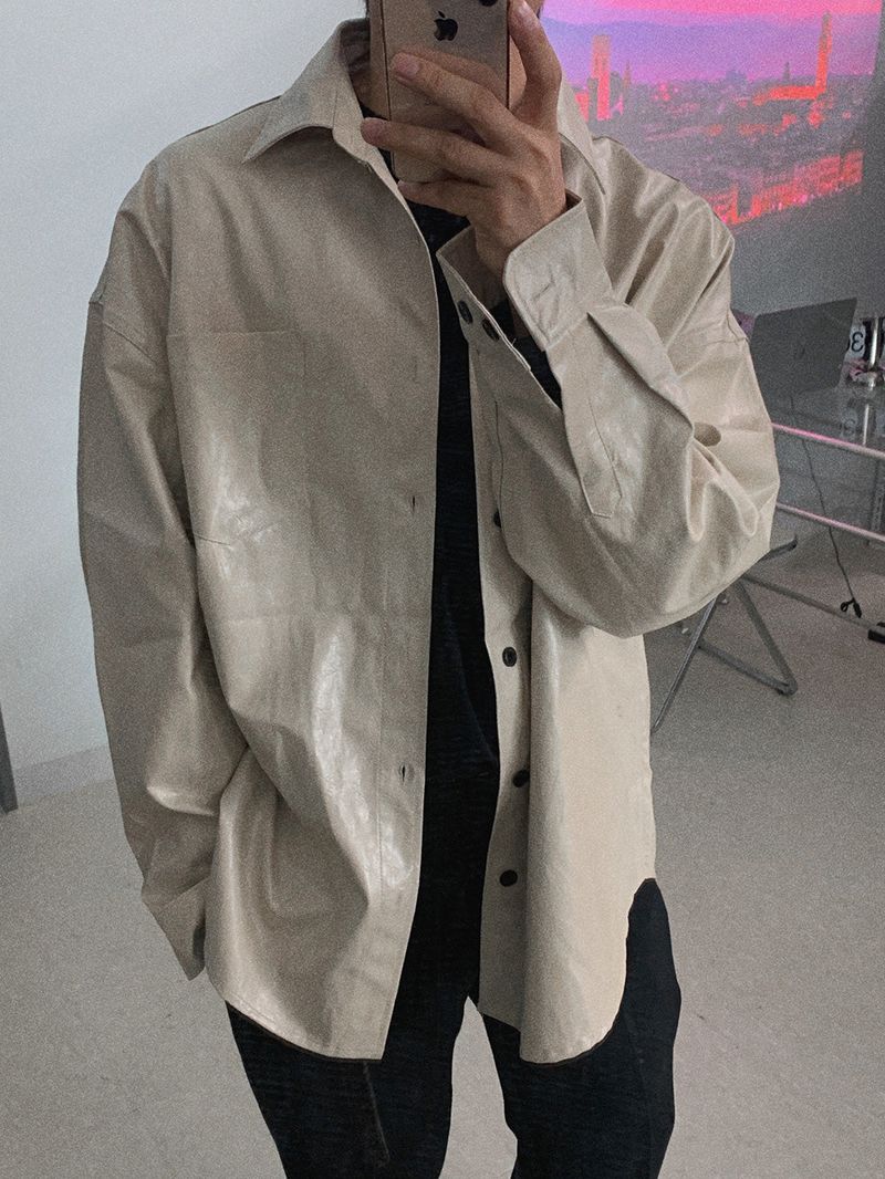 ASCLO Crack Leather Shirt Jacket (2color)