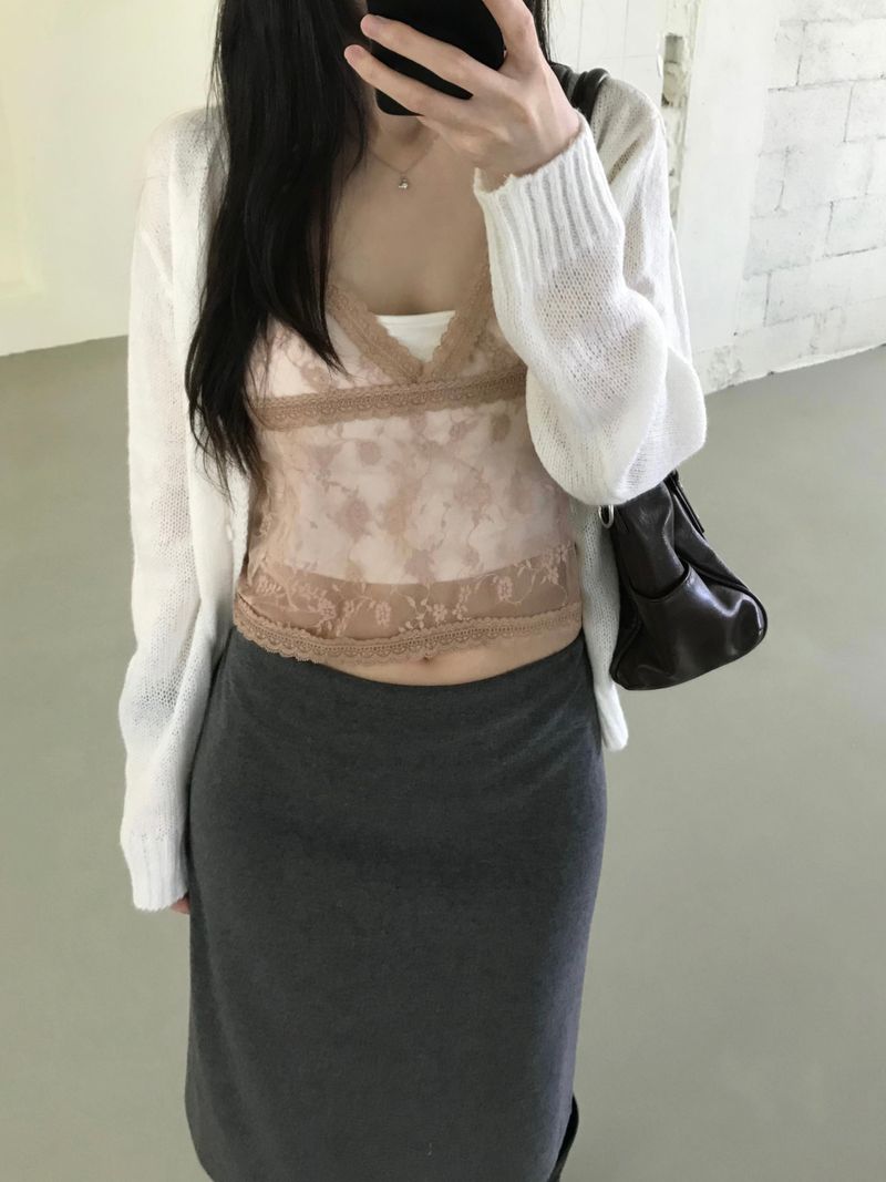 Flower See-Through Lace Sleeveless Top (2 colors)