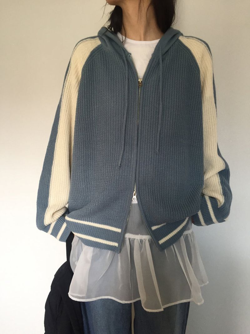 Coloring Hooded Zip-Up Knitwear (4 colors)