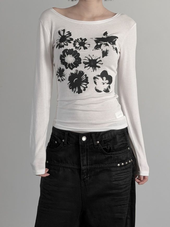 mnem(ムネム)の「Press Flower Boat Neck Tee(Tops)」