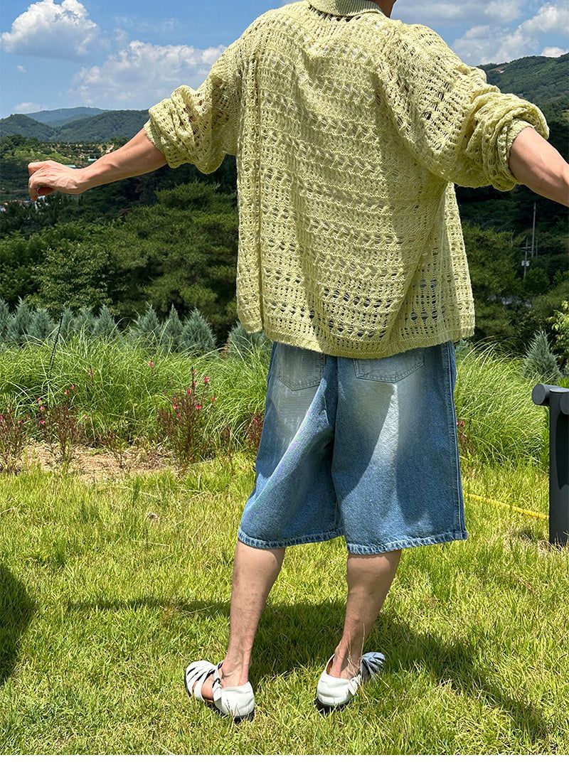 [S/S] Blue washing bermuda pants