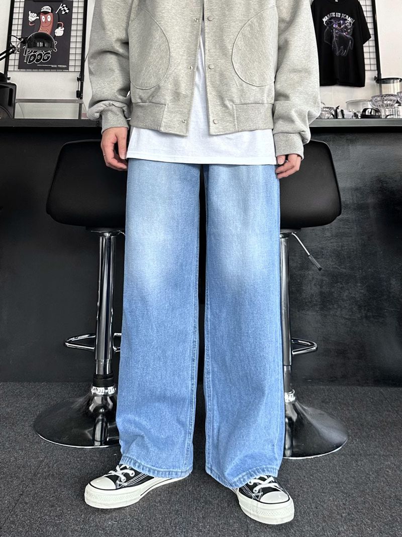 르위 워싱 와이드 데님 팬츠