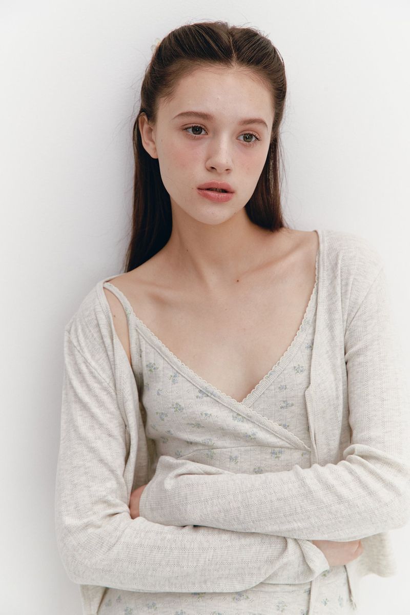 Ribbon Punching Cardigan Oatmeal