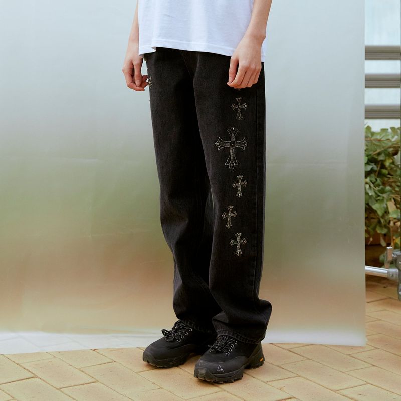ジェムストーンデニムパンツ (ブラック)