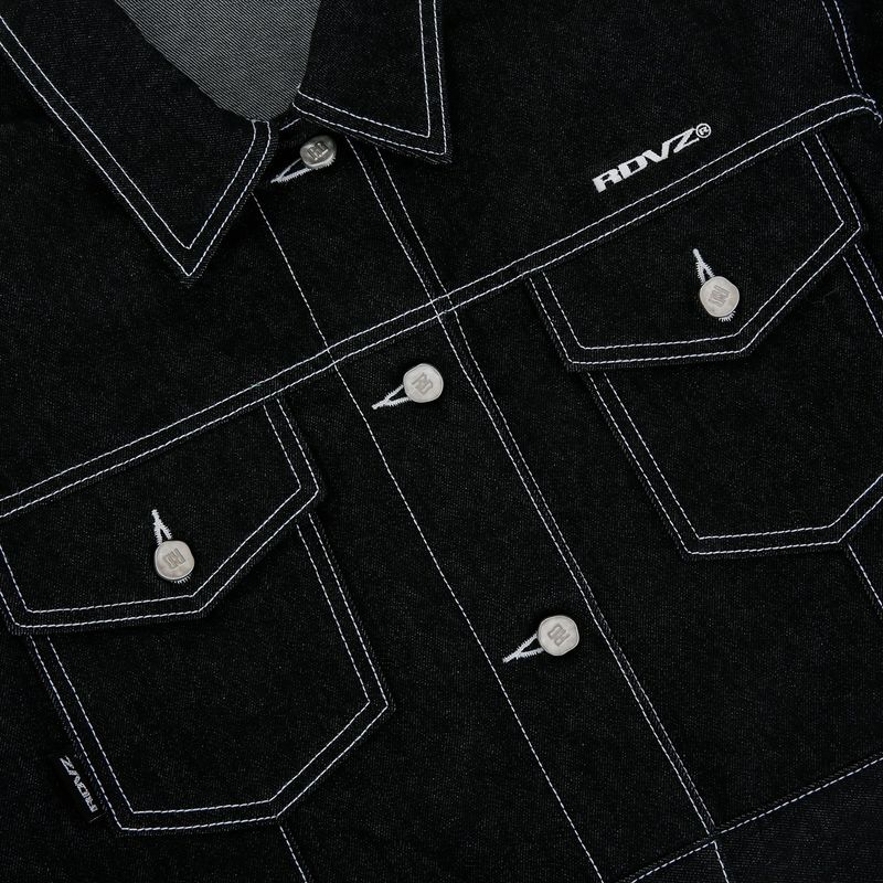 ステッチポイントデニムクロップトラッカージャケット - BLACK