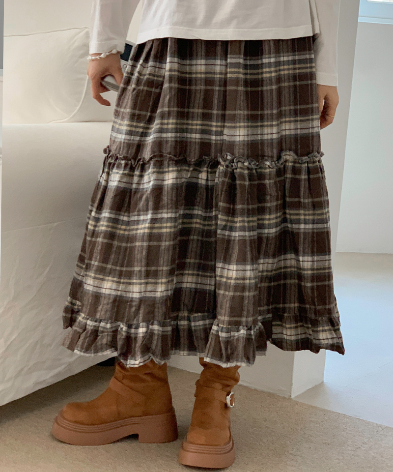 Sorbet Long Checkered Skirt