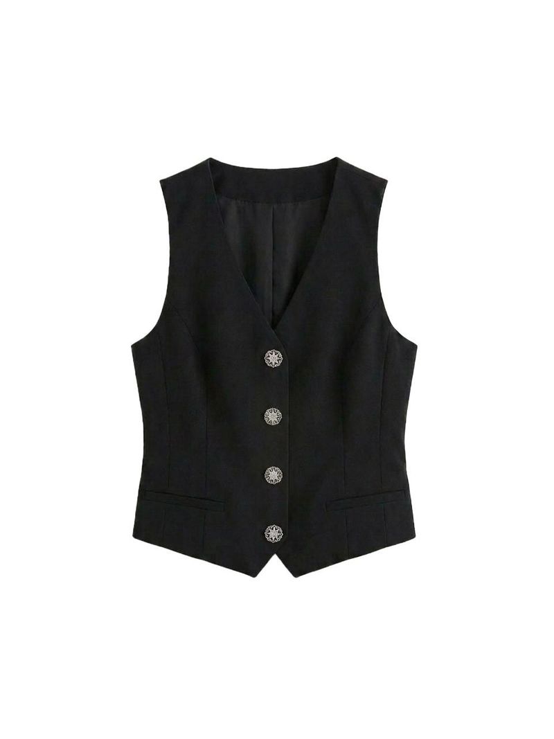 [PRE-FALL] Dana Vintage Button Tailored Vest Black