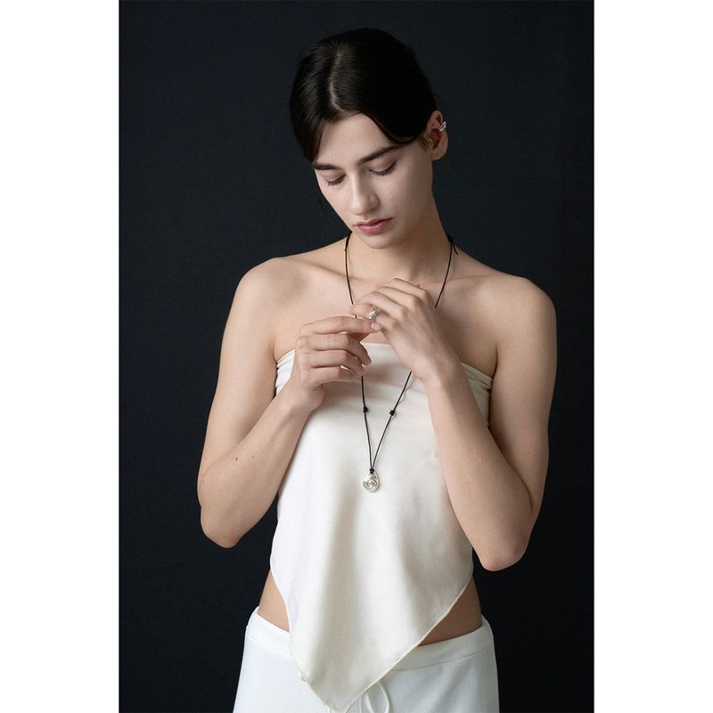  N.024/SHELL LEATHER NECKLACE_BLACK