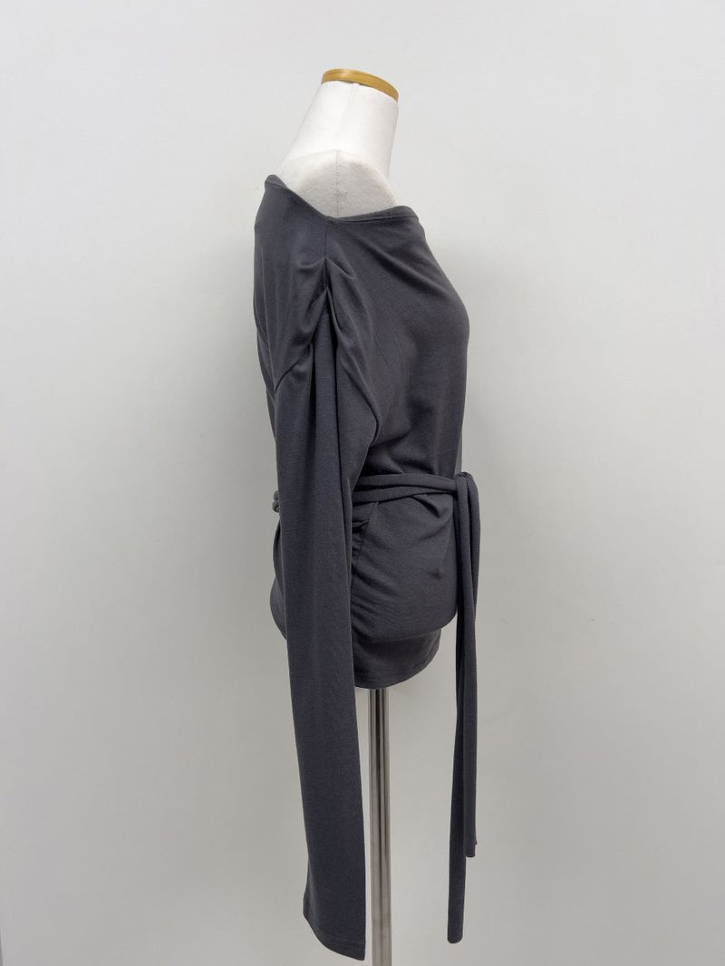 Boat Neck Shirring Wrap T-Shirt