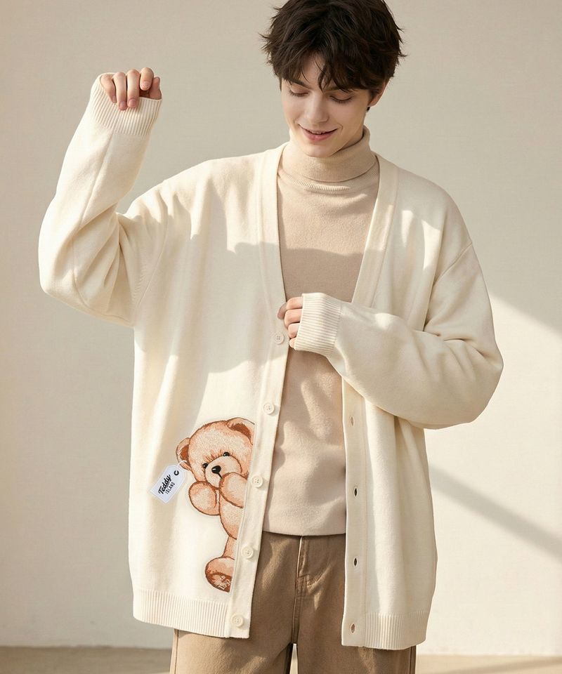 Peeking teddy cardigan [IVORY]