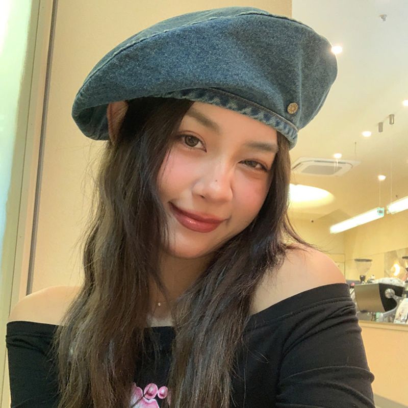 On the Moment Denim Pocket Beret  Hat C3 DEEP BLUE