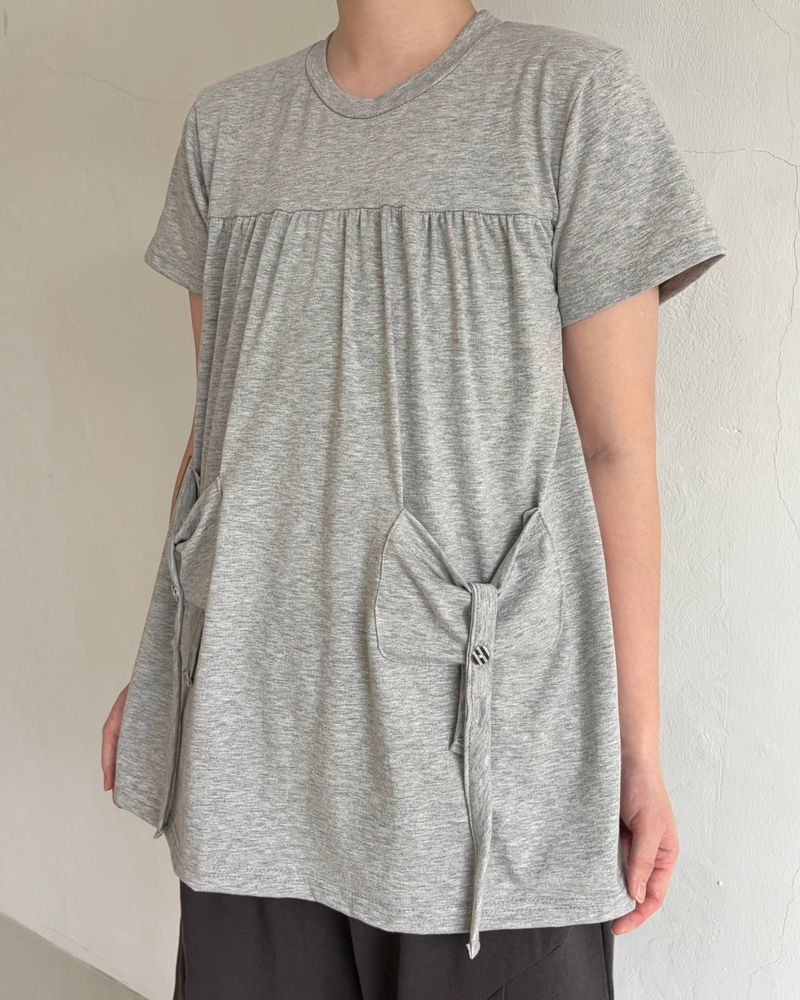 ボタン ピンタックTシャツ(2colors)