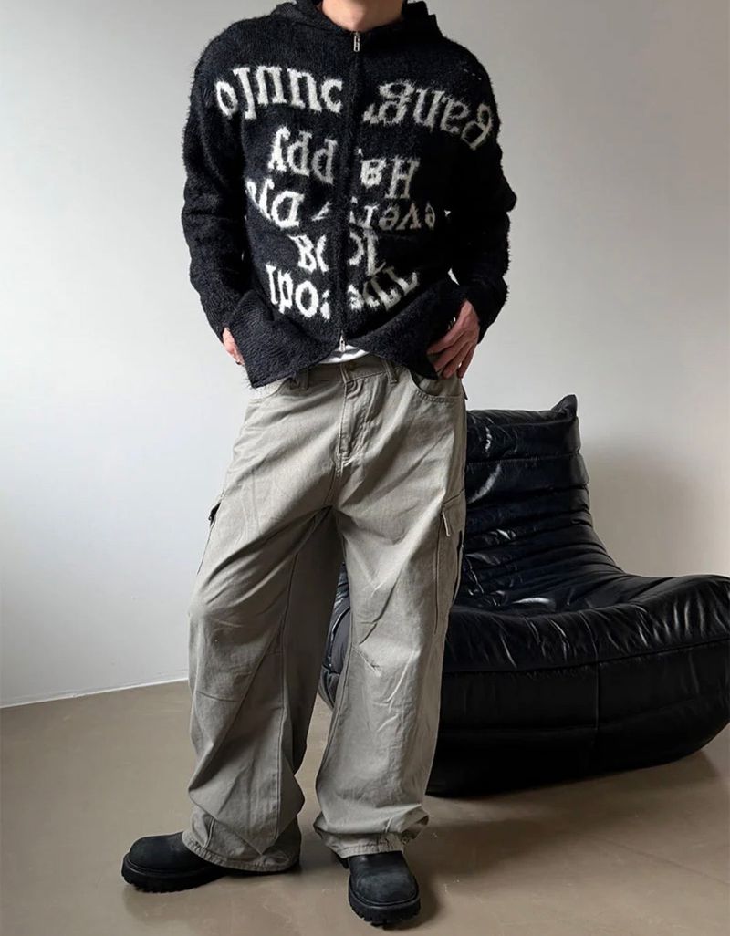 Grayish wide cargo pants