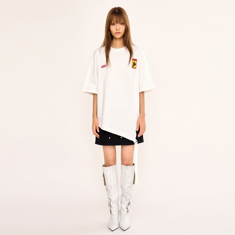 Asymmetric Belt T Shirt - White