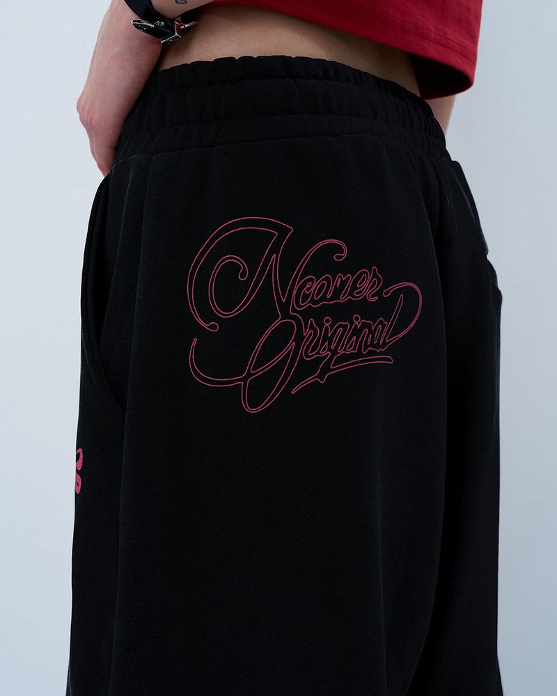 PINK RIBBON LOGO HALF PANTS-BLACK