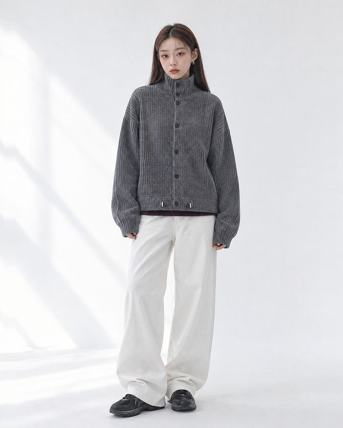 (UNISEX) ベロア ハイネック カーディガン