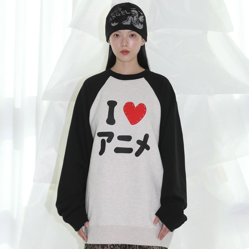 I LOVE ANIME Raglan Sweatshirt - BLACK
