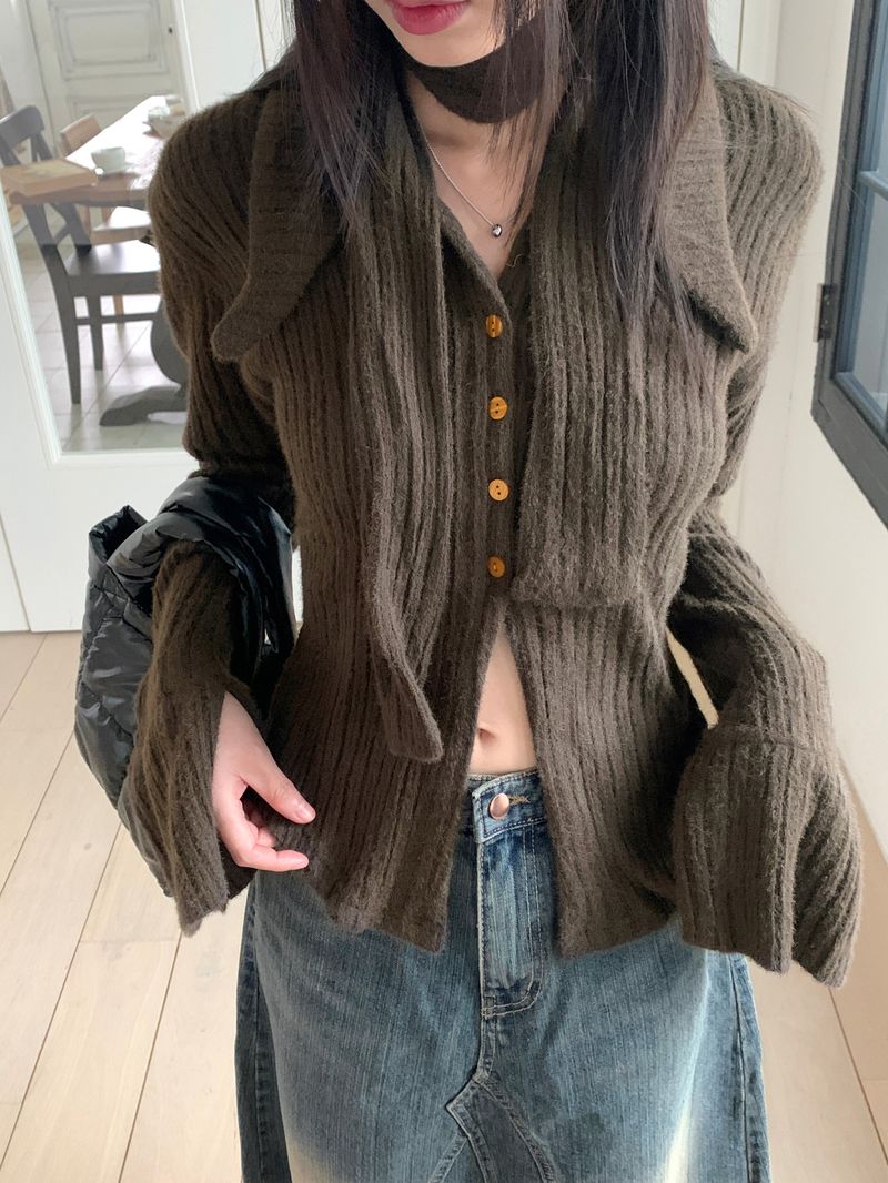[Mupper set] Kaper Big Collar V-neck Knit Cardigan