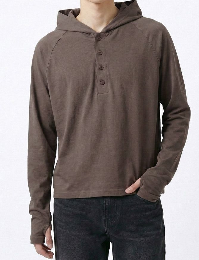 UNDEROFF（アンダーオフ）の「Fingerhole Crop Hooded Long Sleeve Gray Brown（Tops）」