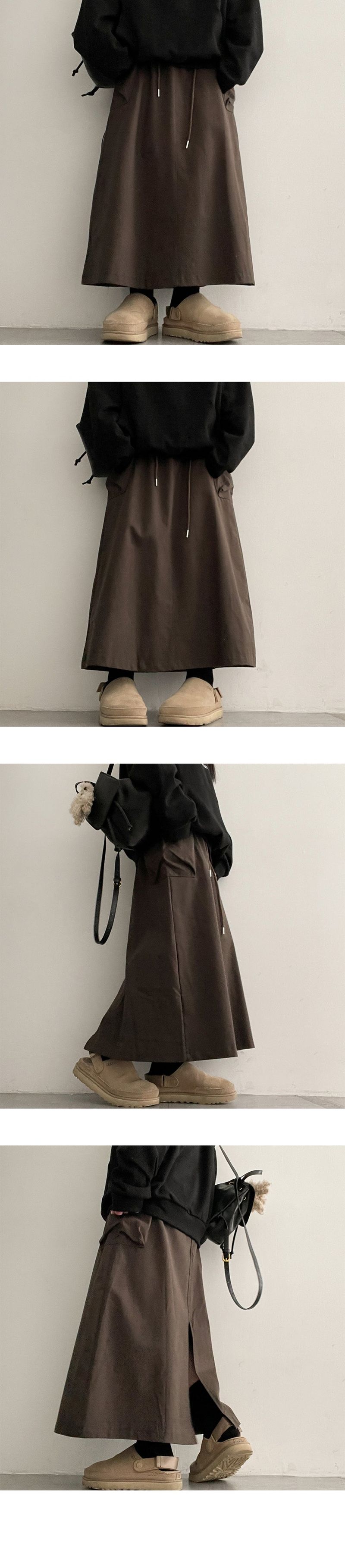 Rotol String Cargo Slit Long Skirt