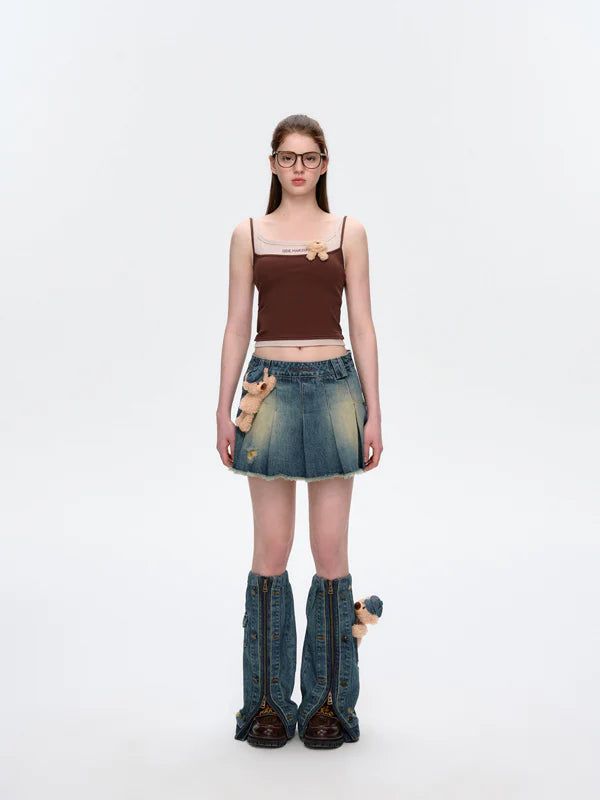 13DE MARZO Denim Frayed Skort